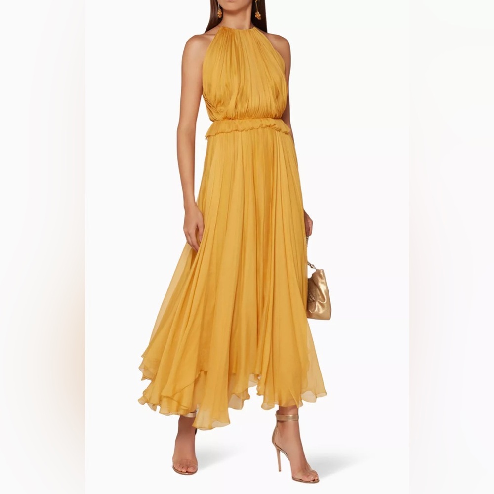 NWOT Maria Lucia Hohan Frill Halter Silk Maxi Dress